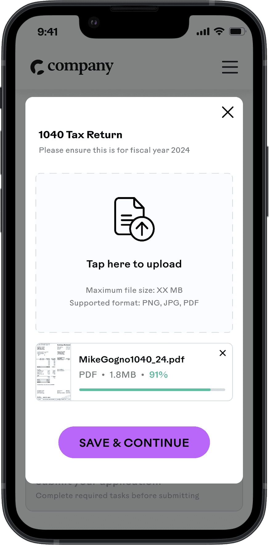 Uploading a 1040 tax return on a phone
