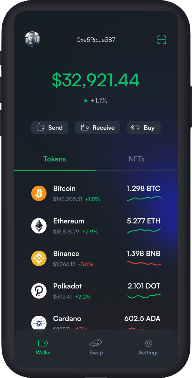 Crypto wallet app on a phone