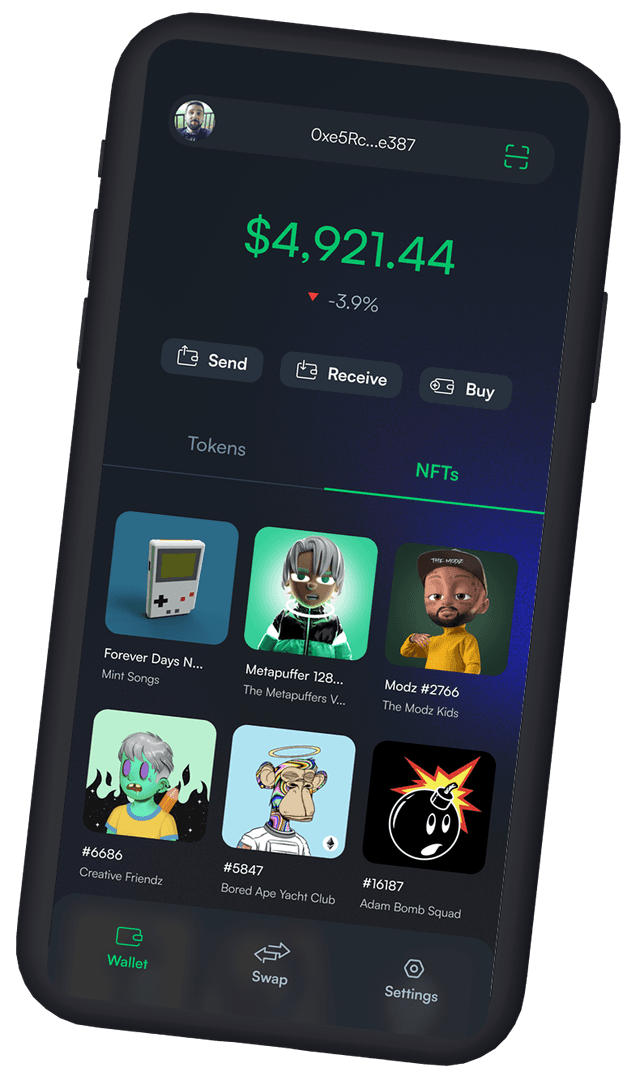 Crypto wallet NFT tab on a second phone