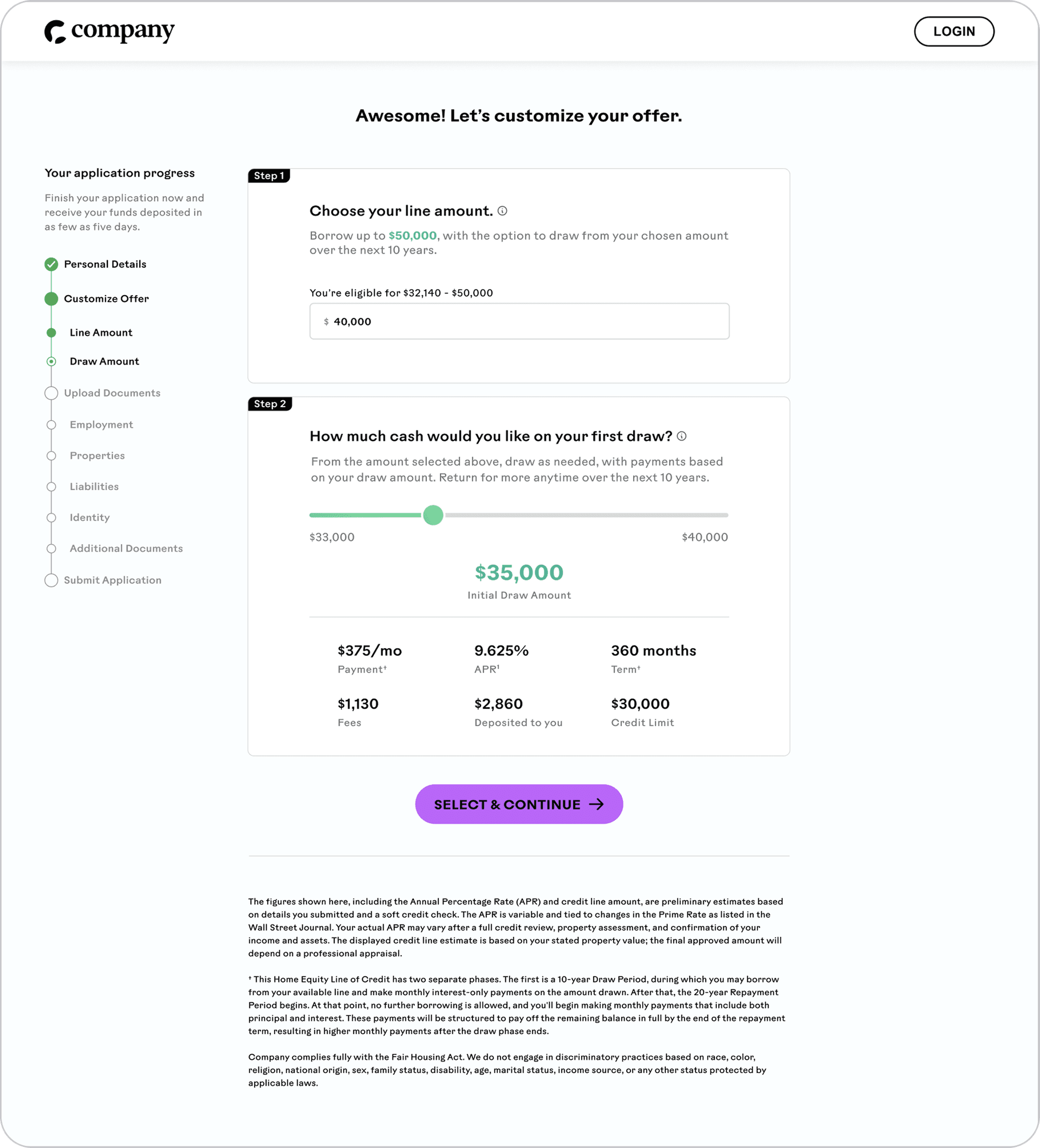 desktop screenshot of heloc form